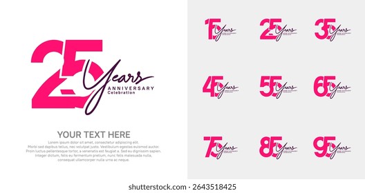 Anniversary logo set vector design, pink color for celebration event