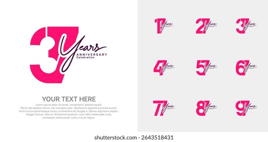 Anniversary logo set vector design, pink color for celebration event
