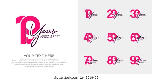 Anniversary logo set vector design, pink color for celebration event