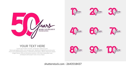 Anniversary logo set vector design, pink color for celebration event