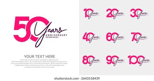 Anniversary logo set vector design, pink color for celebration event