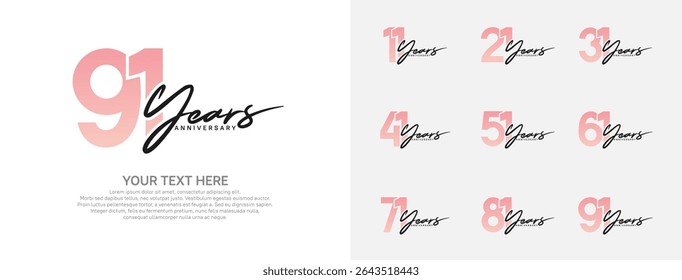 Anniversary logo set vector design, pink and black color for celebration event