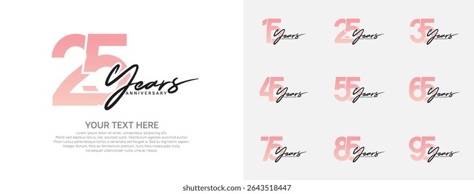 Anniversary logo set vector design, pink and black color for celebration event