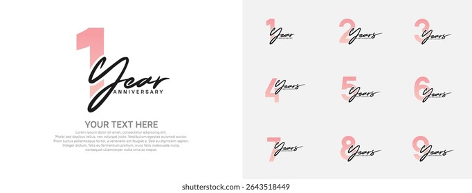 Anniversary logo set vector design, pink and black color for celebration event