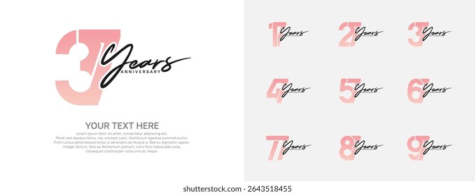 Anniversary logo set vector design, pink and black color for celebration event