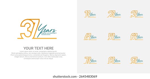 Anniversary logo set vector design, orange color for celebration event
