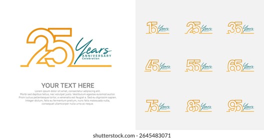 Anniversary logo set vector design, orange color for celebration event