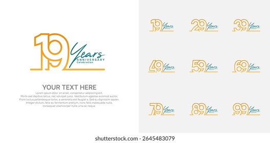 Anniversary logo set vector design, orange color for celebration event