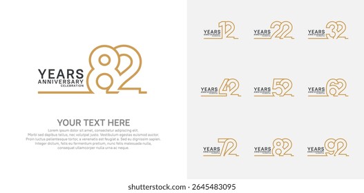 Anniversary logo set vector design, brown color for celebration event 