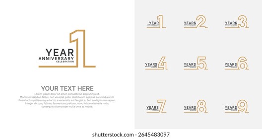 Anniversary logo set vector design, brown color for celebration event 