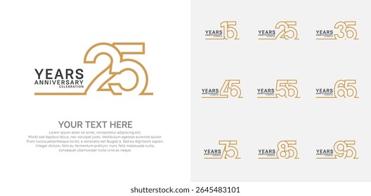 Anniversary logo set vector design, brown color for celebration event 