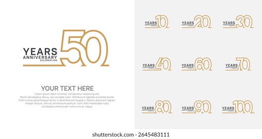 Anniversary logo set vector design, brown color for celebration event 