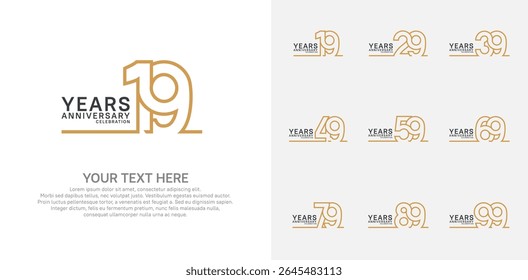 Anniversary logo set vector design, brown color for celebration event 