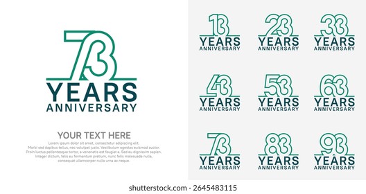 Anniversary logo set vector design, green color for celebration event
