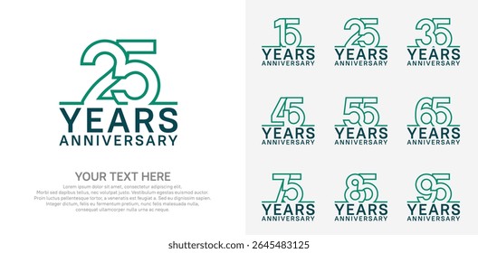 Anniversary logo set vector design, green color for celebration event