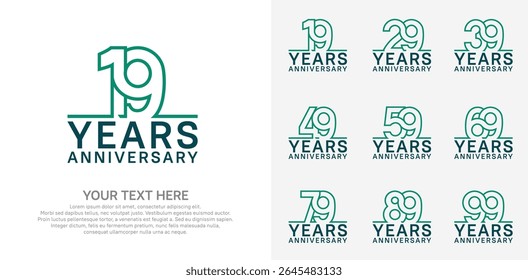 Anniversary logo set vector design, green color for celebration event