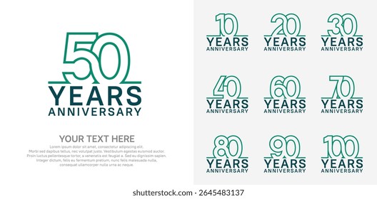 Anniversary logo set vector design, green color for celebration event