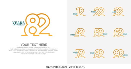 Anniversary logo set vector design, orange and blue color for celebration event