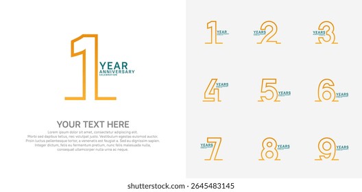 Anniversary logo set vector design, orange and blue color for celebration event