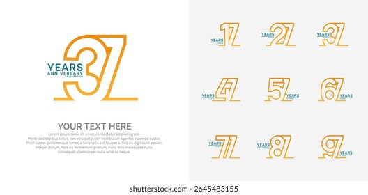 Anniversary logo set vector design, orange and blue color for celebration event