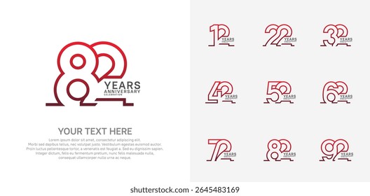 Anniversary logo set vector design, red color for celebration event