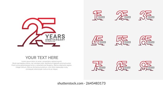Anniversary logo set vector design, red color for celebration event