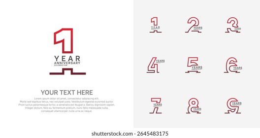 Jubiläums-Logo-Set, Vektordesign, rote Farbe für Feierlichkeiten