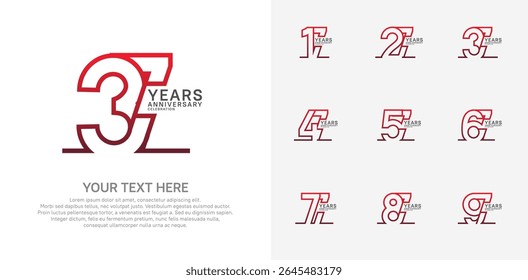 Anniversary logo set vector design, red color for celebration event