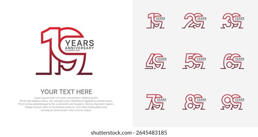 Anniversary logo set vector design, red color for celebration event