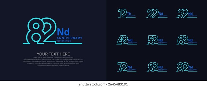 Anniversary logo set vector design, blue color for celebration event