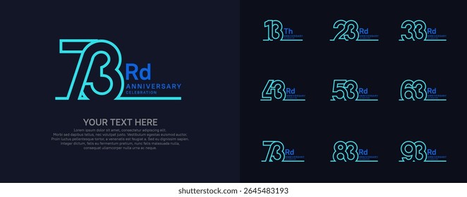 Logotipo de aniversário definir design vetorial, cor azul para evento de celebração