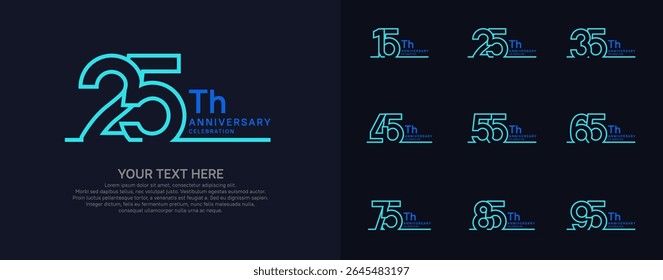 Anniversary logo set vector design, blue color for celebration event