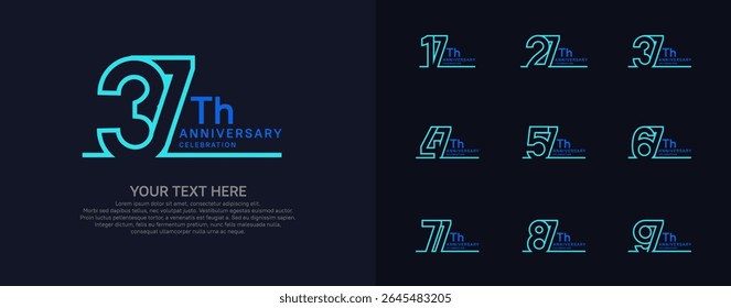 Anniversary logo set vector design, blue color for celebration event