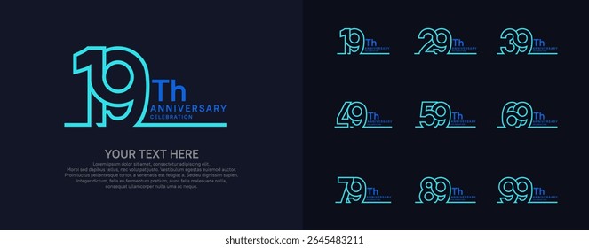 Anniversary logo set vector design, blue color for celebration event