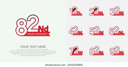 Anniversary logo set vector design, red color for celebration event