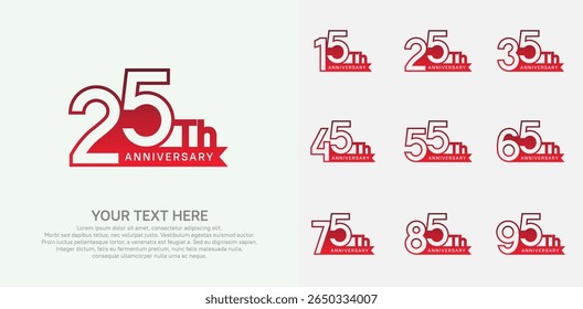 Anniversary logo set vector design, red color for celebration event