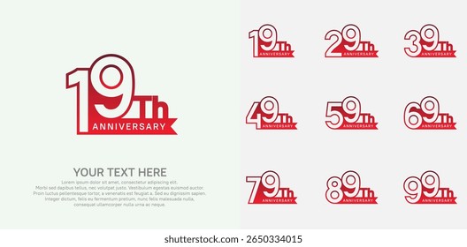 Anniversary logo set vector design, red color for celebration event