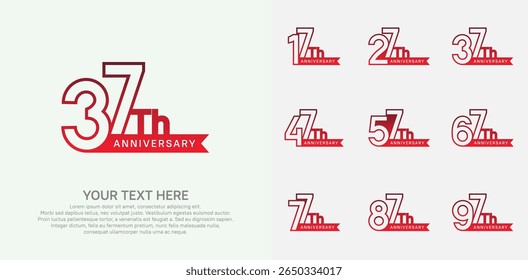 Anniversary logo set vector design, red color for celebration event