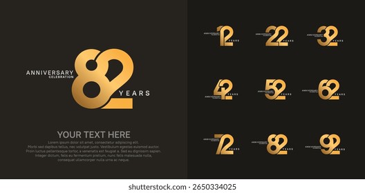 Anniversary logo set vector design, golden color for celebration event