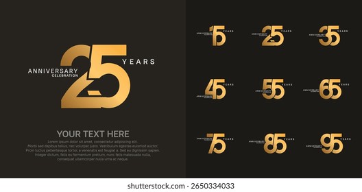 Anniversary logo set vector design, golden color for celebration event
