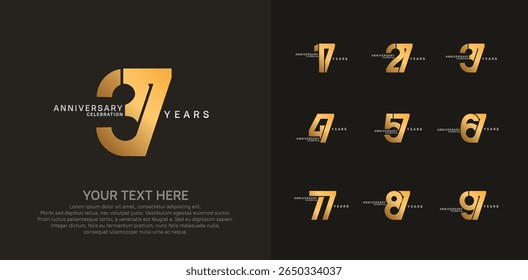 Anniversary logo set vector design, golden color for celebration event