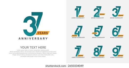 Anniversary logo set vector design, green and orange color for celebration event