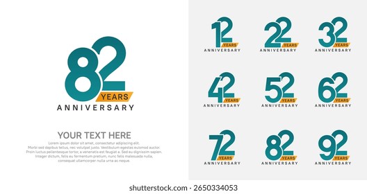 Anniversary logo set vector design, green and orange color for celebration event