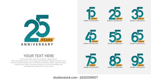 Anniversary logo set vector design, green and orange color for celebration event