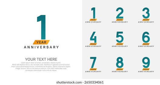 Anniversary logo set vector design, green and orange color for celebration event