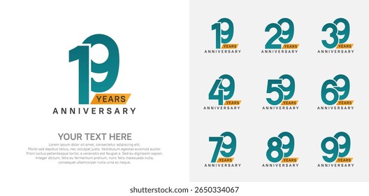 Anniversary logo set vector design, green and orange color for celebration event