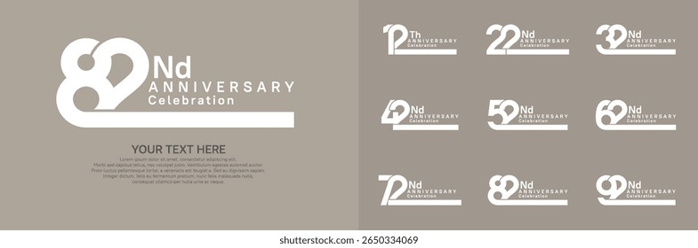 Anniversary logo set vector design, white color for celebration event