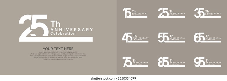 Anniversary logo set vector design, white color for celebration event