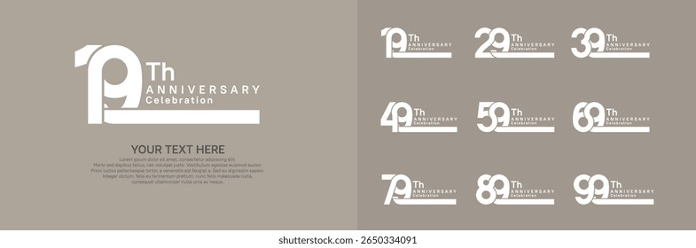 Anniversary logo set vector design, white color for celebration event