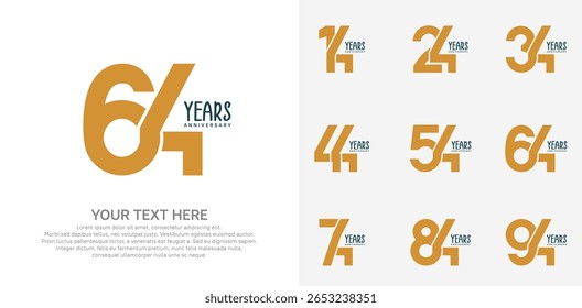 Anniversary logo set vector design, yellow color for celebration event